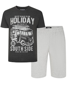 Bigdude Wave Rider Print Pyjama Set Charcoal/Grey